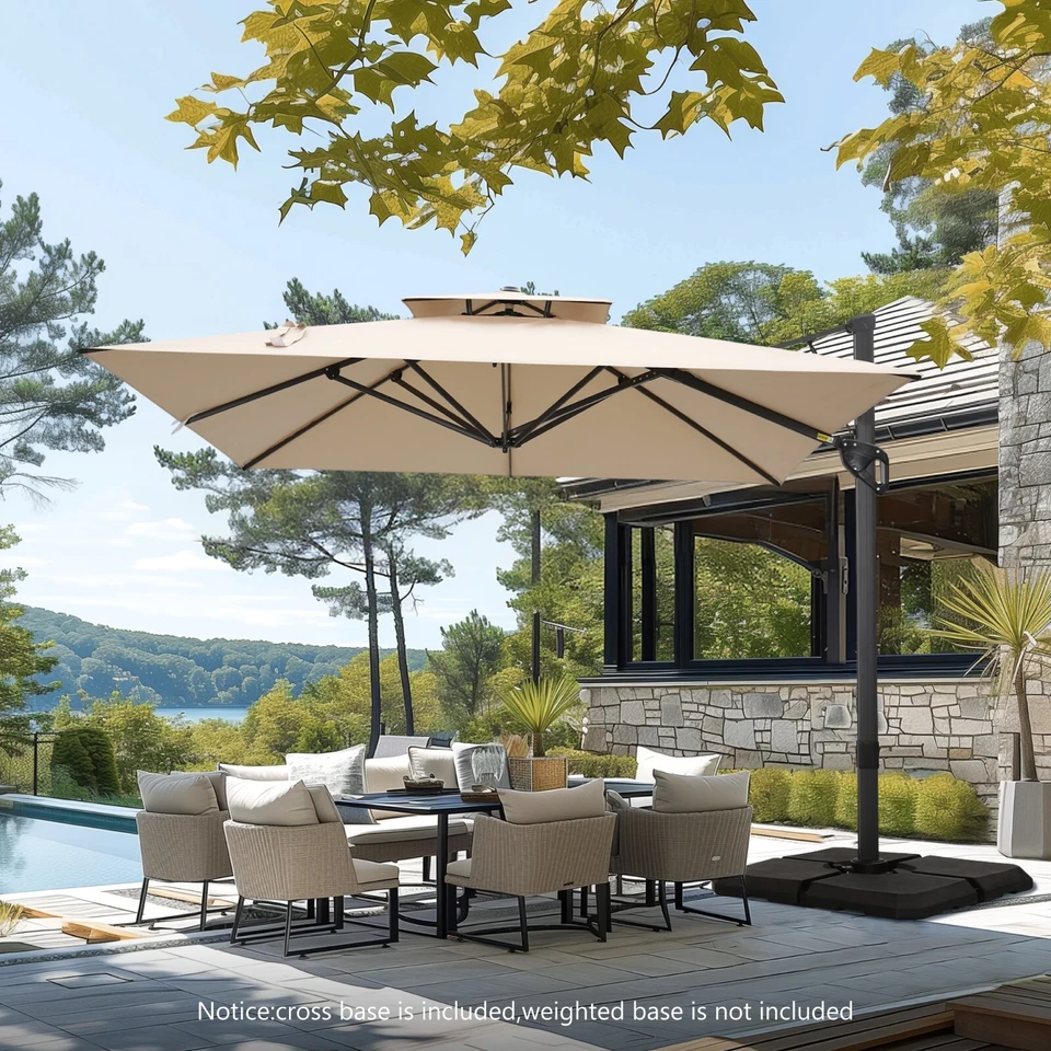 9x12 ft Cantilever Patio Umbrella Outdoor Large Square Umbrellas w/weighted base - Image 2 of 4