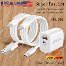 Dual Port Fast Charger Block For iPhone Cable Lot PD USB C Adapter QC USB A Cube