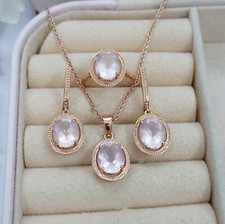 Rose Quartz 925 Solid Sterling Silver Pendant With Earrings Silver Jewelry Set