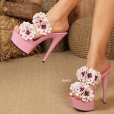 Womens Slippers Peep Toe Sandals Platform Stiletto Mules Shoes Party High Heels