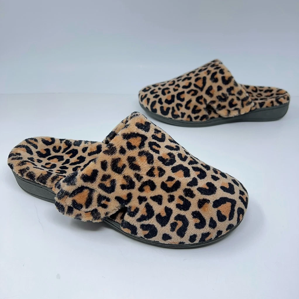 Vionic Womens Gemma Mule Slipper Brown Black Leopard Print Wedge Heels Slip On 9