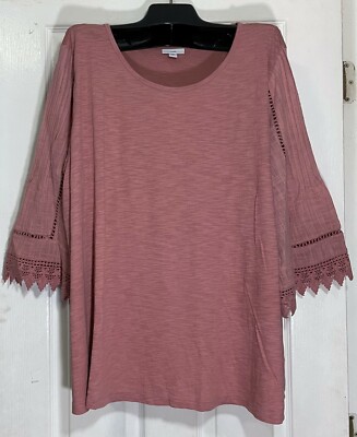 J Jill women size 2X scoop neck bell sleeves top pleated sleeves with lace new