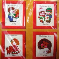 1981 Creative Circle Christmas Is Crewel Embroidery Stitchery Kit 4 Frame Set
