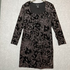 VTG Dark Floral Velvet Long Sleeve Sheath Dress black womens 14 dark fairy goth