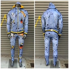 Men's Mid Blue Bleached  Black  Yellow Drawings All Over Fashion Tracksuit