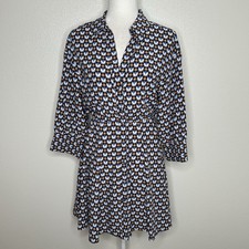 New ZARA Womens Blue & Brown Geo Pattern Button-Up Collared Mini Dress Size S
