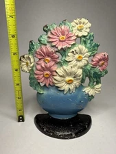 Antique HUBLEY Cast Iron Door Stop Basket/Vase of Flowers #282 B24