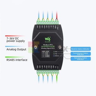 Modbus RTU Analog Input 8CH 12-bit Industrial Grade Analog Acquisition Module