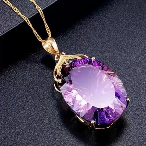 Silver Colliers d'améthyste plaqués Pendentifs chaîne d'or Femmes Lab-Créé C17