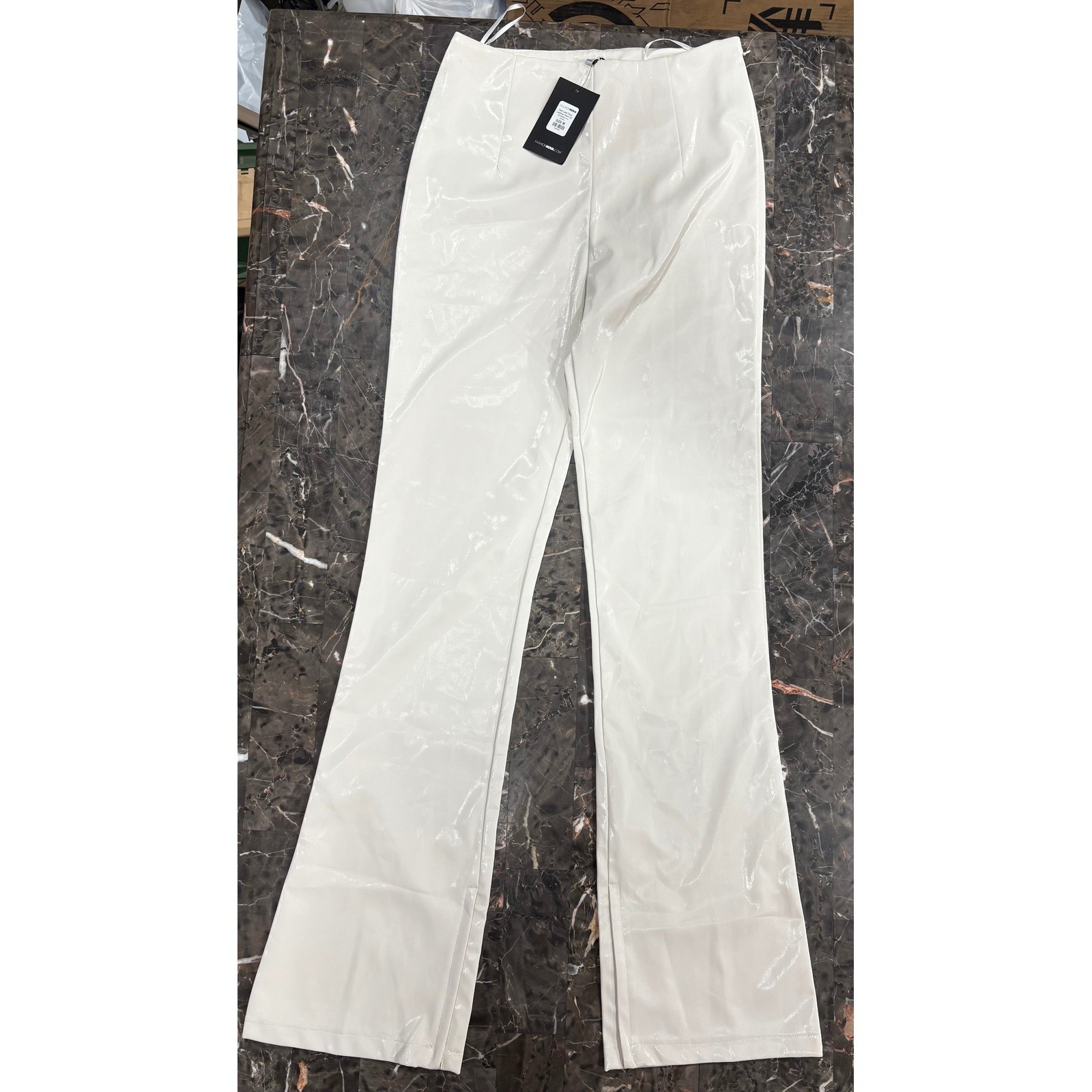 Fashion Nova Get Lost Faux Leather Pants Cream White High Rise Flare SP4309021FN