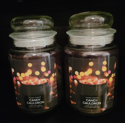 Village Candle (2) CANDY CAULDRON Brownie Large Jar Candle Two Wicks HALLOWEEN!