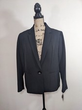 NWT 99 Kasper Blazer Suit Jacket Solid Black Lined Women Blazer One Button 16P