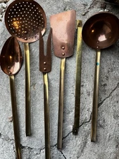 Lot of 5 Antique Copper Kitchen Utensils