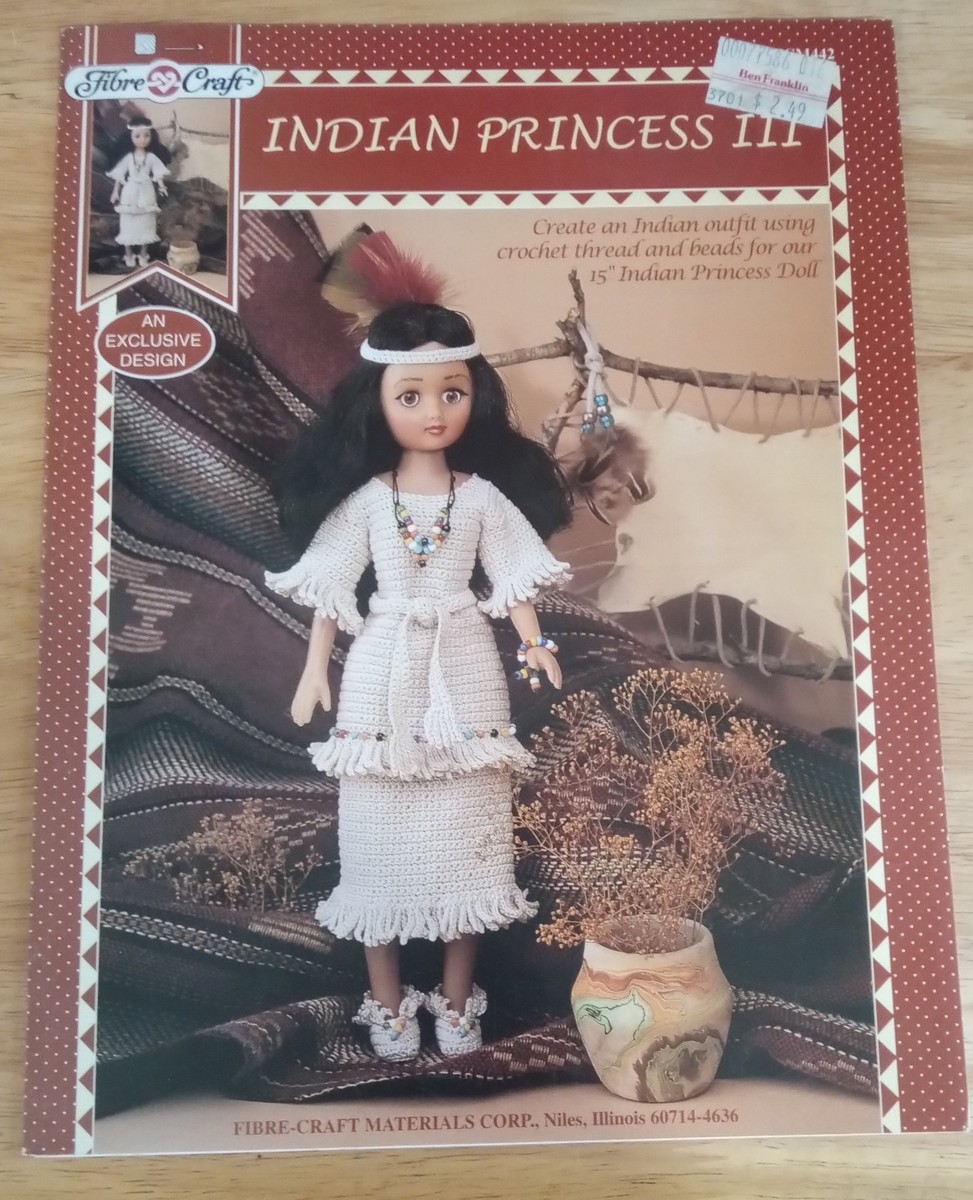 crochet indian dress Native American Indian Doll Girl 15 Inch with Braids and Crochet Dress