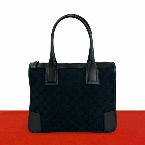 GUCCI GG Logo Pattern Handbag leather canvas black 15-10