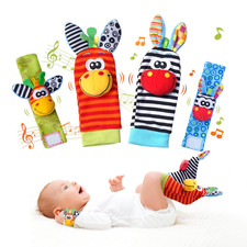 Baby Toys 0-6 Months, Wrist Rattles Foot Finder Socks Set, Infant Rattle Socks a
