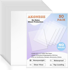 50 Pack No Holes Sheet Protectors 8.5 X 11 Inch Letter Size Page Protec