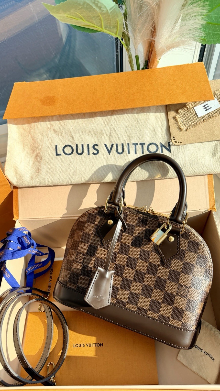 Louis Vuitton Alma Damier Ebene Shoulder Bag BB Brown Canvas