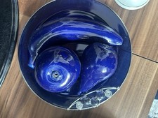 2 Fantastische Dosen Schalen Glas Geschliffen Buntglas Kobaltblau