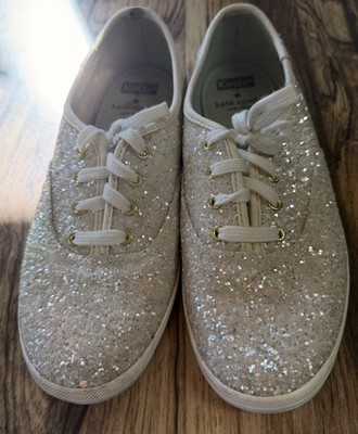 Bride Keds Kate Spade New York Women Ivory Glitter Sneaker Sz 7.5 Mint condition