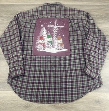 Upcycled Flannel Back Patch Shirt X-Large Unique -Snowmen Faith- Hope - Love