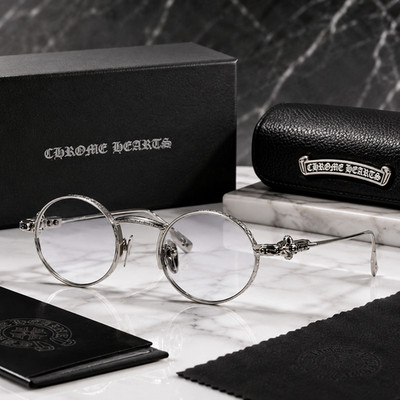 CHROME HEARTS HONEY DIPPED Round Eyeglasses Silver Frame Clear Lenses