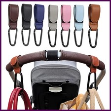 2Pcs Leather Cart Hooks Baby Stroller Hook PU Adjustable Pram Hook Organizer.
