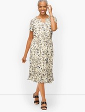 Talbots Knee Length Dress Womens Size XL P Floral Ivory Ruffle Romantic Flowy