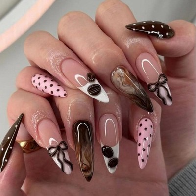 French Style Press On Nail Pink Gradient Flower Design Lightweight ABS False