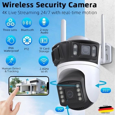 4K 9MP Überwachungskamera Aussen 8X ZOOM WLAN PTZ WiFi IP Kamera Outdoor Alert