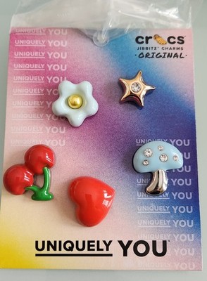 New! Crocs Brand Jibbitz Shoes Charms Hearts Mushroom Cherry Star Set of 5 