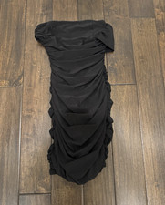 Women’s Black Strapless Ruched Stretch Bodycon Mini Dress Solid XS