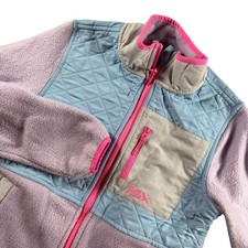 Eddie Bauer Girls Colorblock Purple Fleece Full Zip Quilted Hybrid Jacket M 7/8