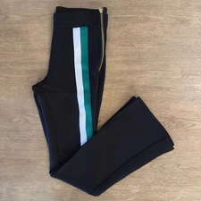 NWOT Cynthia Rowley Green Wide Leg Flare Sweatpants-Black Grn Sport Stripe-Sze M