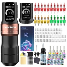 Poseidon Tattoo Gun Kit Wireless Machine Kit 7 Strokes Length with 2pcs 2300m...