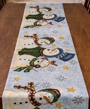 Christmas Snowman Tapestry Table Runner 68 x 12.5 - EUC