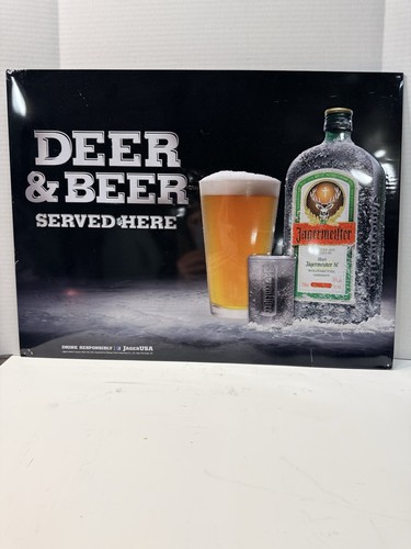Jägermeister Deer & Beer metal tin sign 24x18 in bar decor Mancave Garage Art