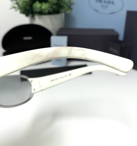Vintage Authentic Y2K Prada SPR 56G Flower Wrap Around White Silver Sunglasses - Picture 9 of 14