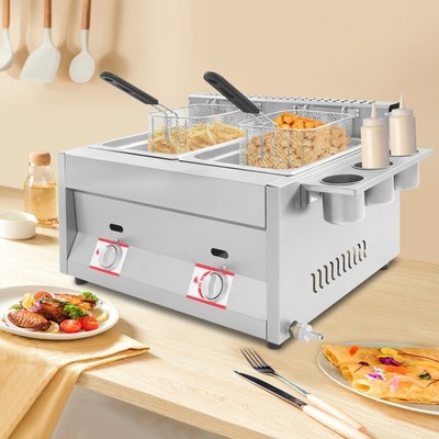 Stainless Steel Commercial Countertop Gas Fryer Deep Fryer (LPG) 2 Basket