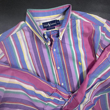 Vintage Ralph Lauren Shirt Mens XL Blue Retro Striped Long Sleeve Button Down