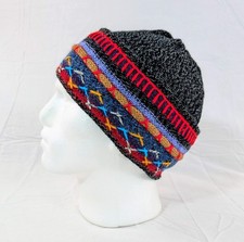 Colorful Handmade Soft Alpaca Black Red Beanie Boho Peru