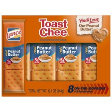 Toast Chee Crackers with Real Peanut Butter 6 Crackers/pack 8 Pack Tray 12 Oz...