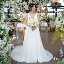 Modest Chiffon Wedding Dresses For Bride V Neck Sleeveless A Line Boho Bridal