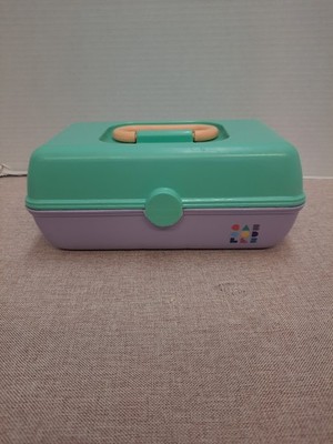  CABOODLES Small Vintage Makeup Case Mini Size Purple Teal White 9  L X 4  H