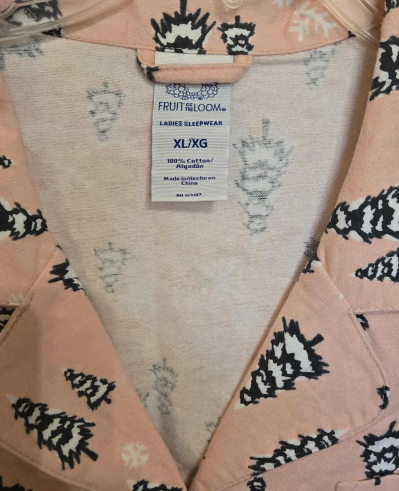 Camisa de dormir feminina Fruit of the Loom flanela GG 100% algodão macia pêssego A769 - Imagem 3 de 4