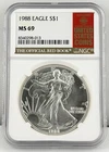 1988 $1 American Eagle RED BOOK LABEL NGC MS69 1 oz .999 Fine Silver US Coin