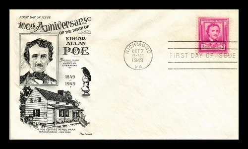 US COVER EDGAR ALLAN POE 100TH ANNIVERSARY OF DEATH FDC SCOTT 986 FLEETWOOD