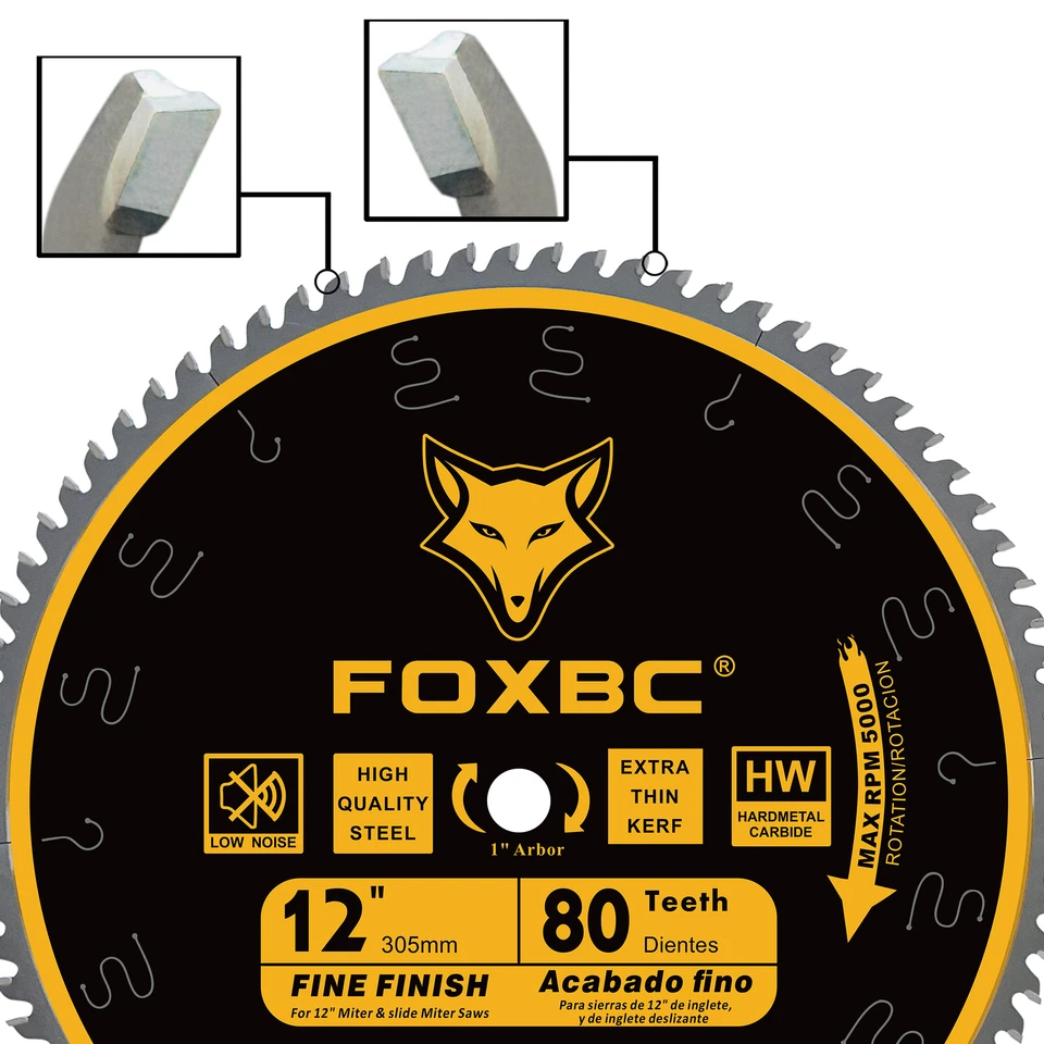 FOXBC 12 Inch Miter Saw Blade 80 Tooth Fine Finish Wood Crosscutting Saw Blade - Image 2 of 4