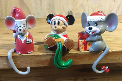 Vintage Plastic Mouse Christmas Stocking Hangers Holders Lot of 3