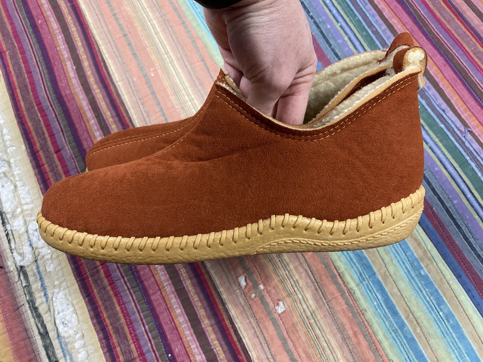 Navajo Wooly Walkers Handcrafted Moccasins Slippers Brown Shoes Size